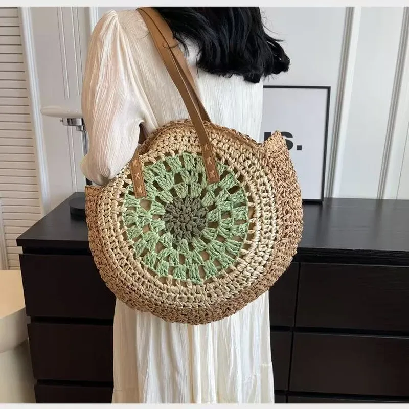 Beach Bag Straw - Straw Beach Tote Bag Handwoven Seaside