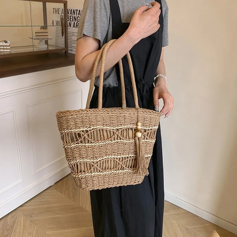 Beach Bag Straw - Hollow Woven Straw Shoulder Bag Handmade
