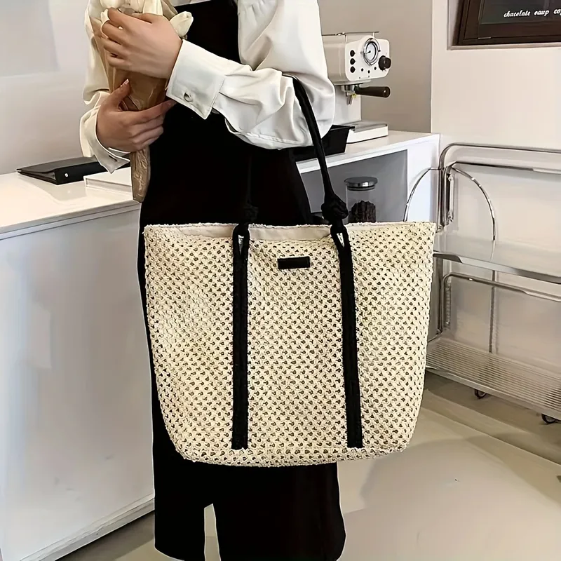 Beach Bag Straw - Hollow Straw Woven Tote Bag for