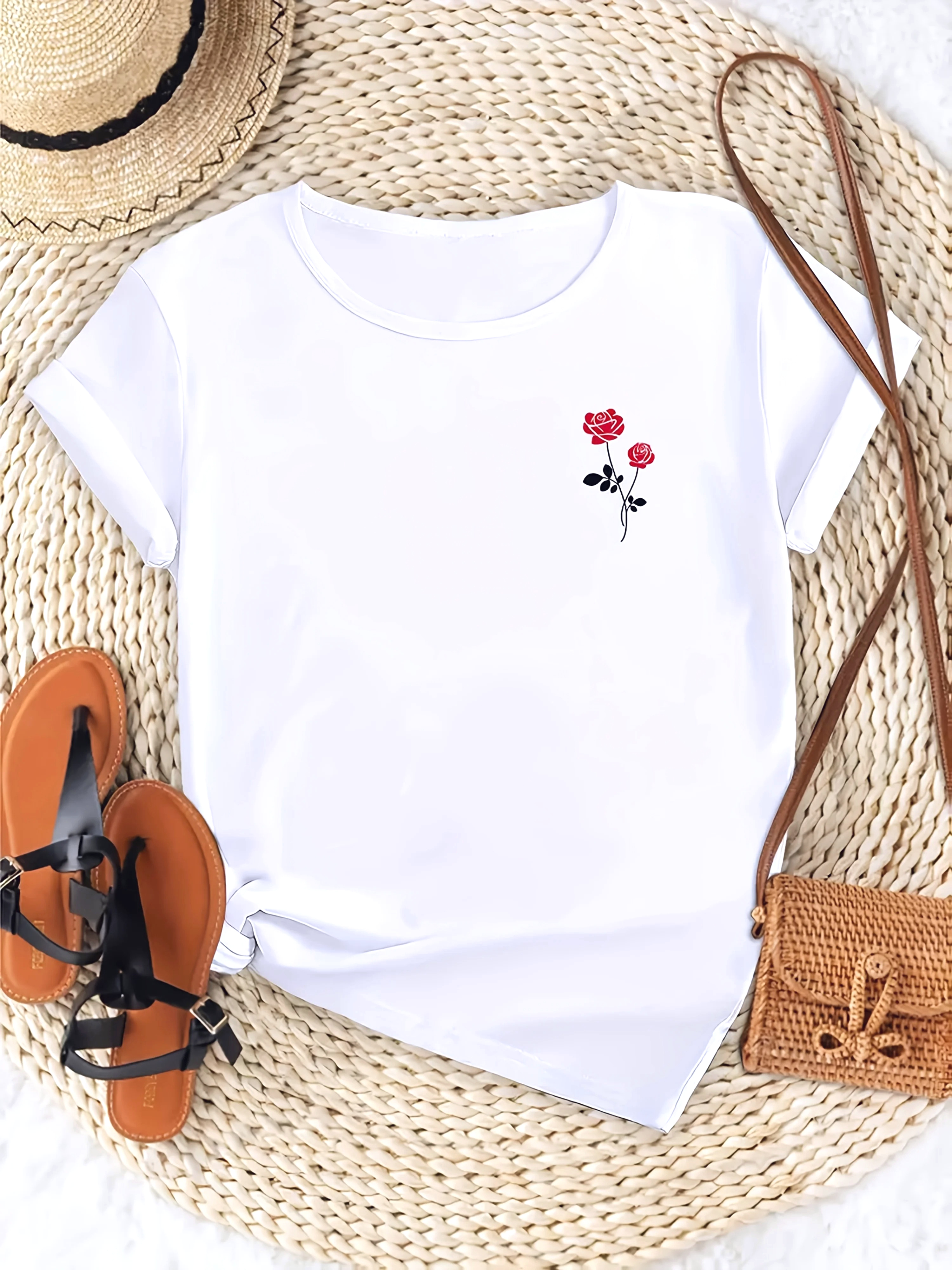 Summer Rose Clothing - Summer Rose Print Women's T-shirt Chic