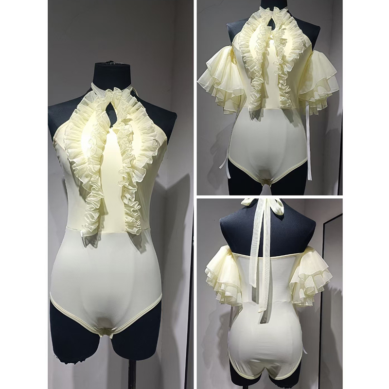 Yellow Summer Clothing - Ballroom Dance Tops Yellow Halter Bodysuit