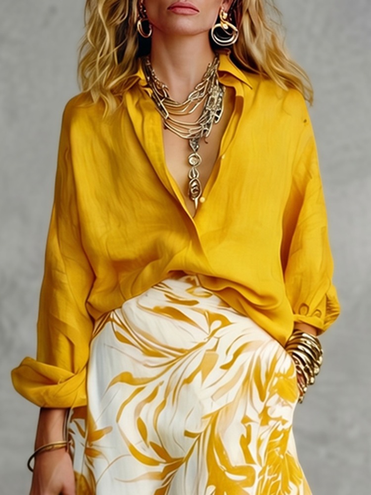 Yellow Summer Clothing - UOOZEE Women's Loose Buttoned Solid Color