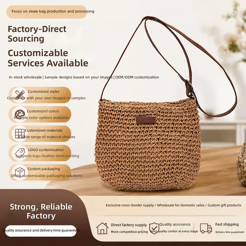 Beach Bag Straw - Women's large-capacity hand-woven paper rope messenger