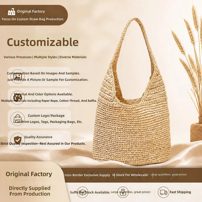 Beach Bag Straw - Raffia Grass Woven Tote Bag Handwoven