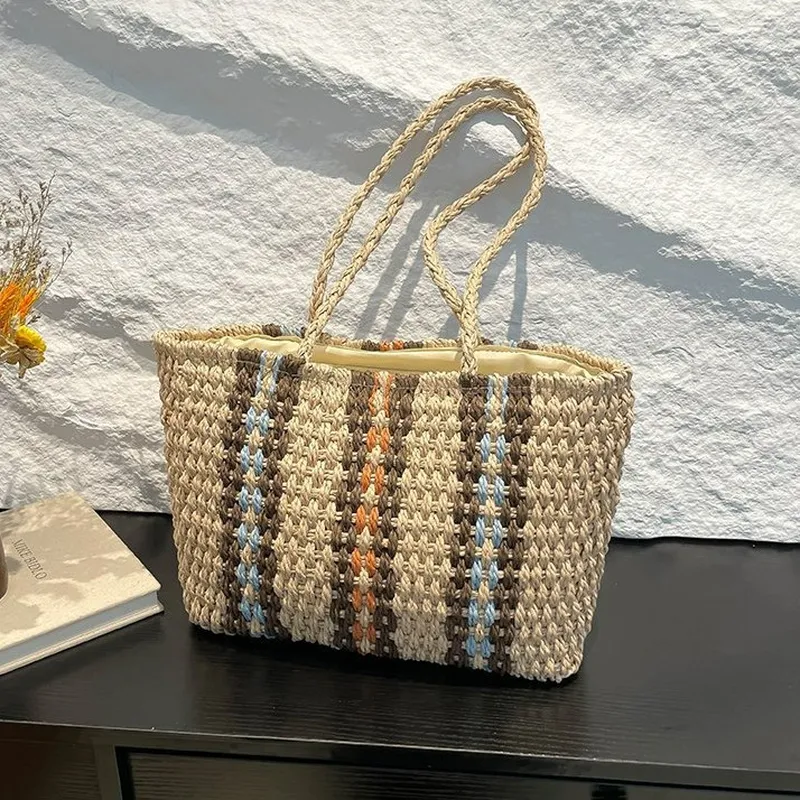 Beach Bag Straw - Straw Tote Bag Women One-Shoulder Hand-Woven