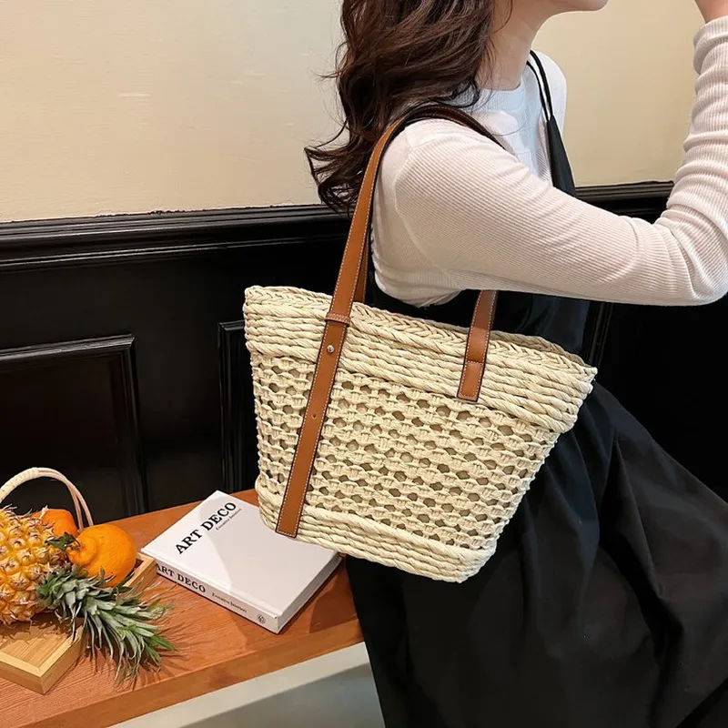 Beach Bag Straw - Large capacity seaside vacation beach tote