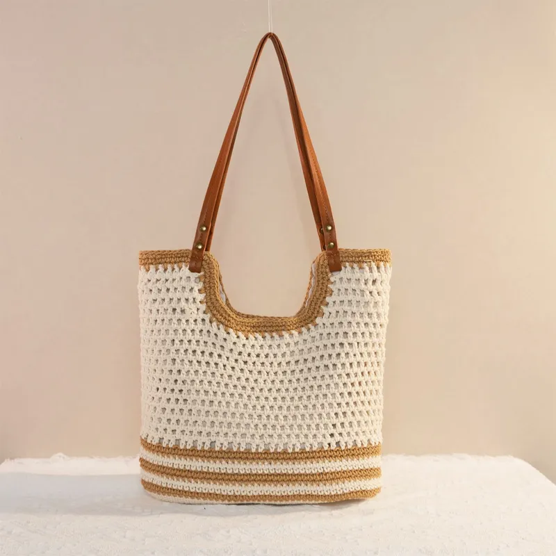 Beach Bag Straw - Women's large-capacity hand-woven straw tote bag
