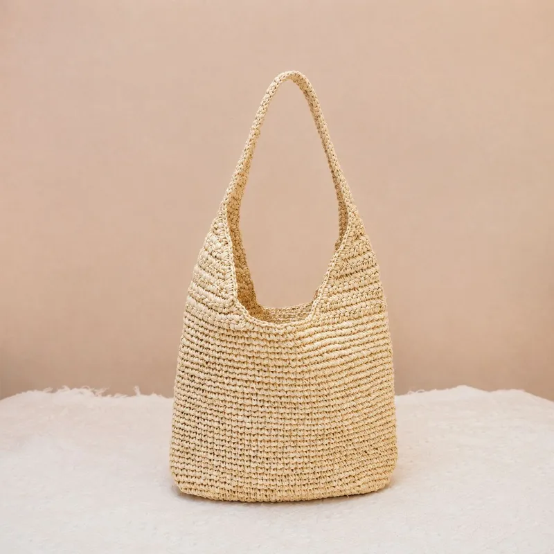 Beach Bag Straw - Raffia Hand-Woven Straw Shoulder Bag for
