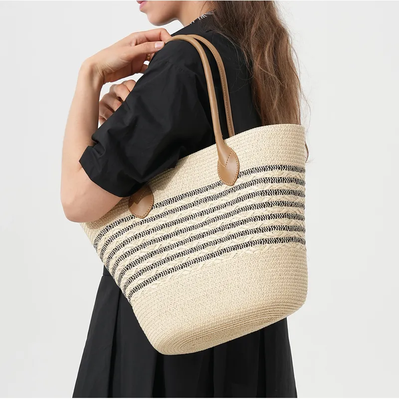 Striped woven straw beach tote - огляд і ціна Beach Bag Straw