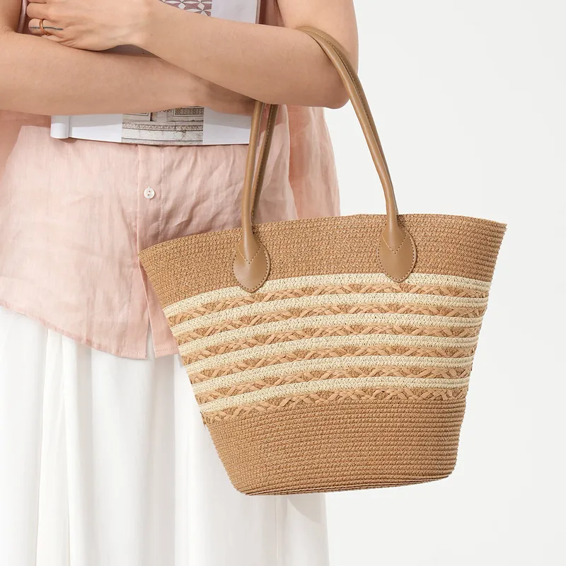 Striped woven straw beach tote - огляд і ціна Beach Bag Straw