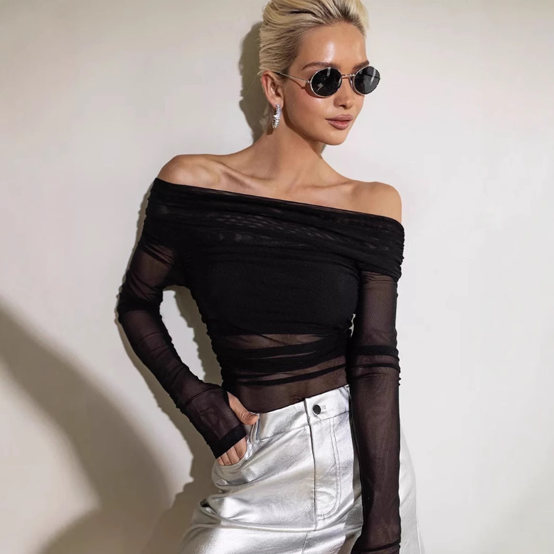Women  Mesh Off Shoulder Top S - огляд і ціна Off Shoulder Blouse