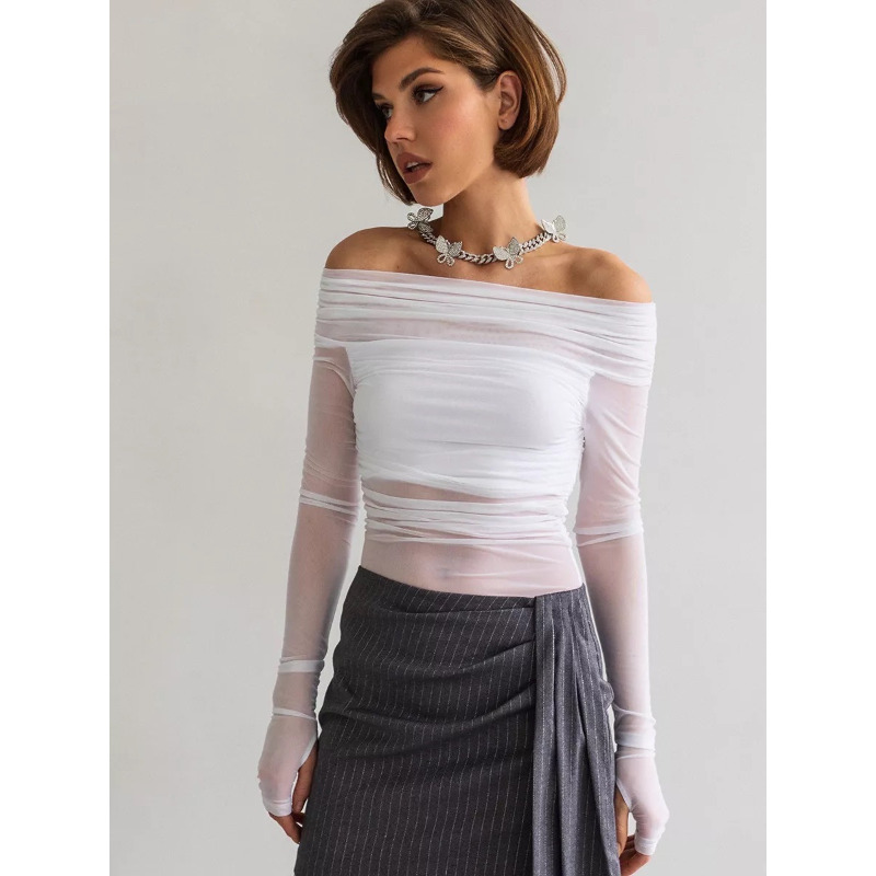Women  Mesh Off Shoulder Top S - огляд і ціна Off Shoulder Blouse