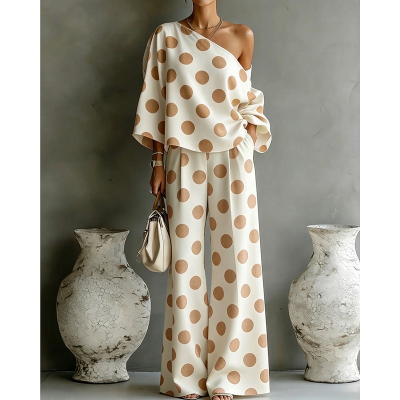 Women's Polka Dot 2 Piece Outf - огляд і ціна Off Shoulder Blouse