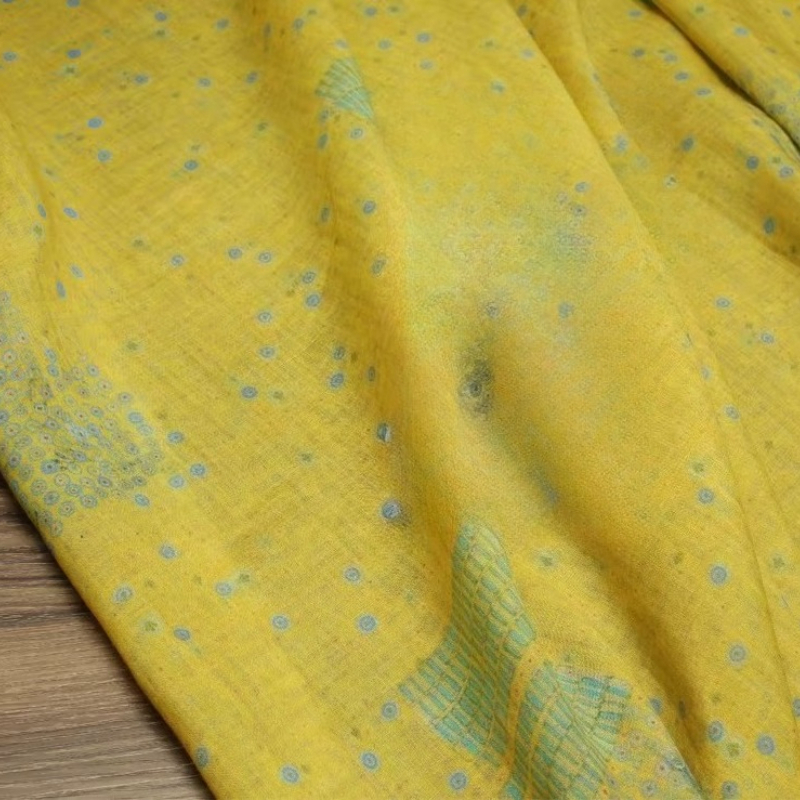 Yellow Circle Print Ramie Fabr - огляд і ціна Yellow Summer Clothing