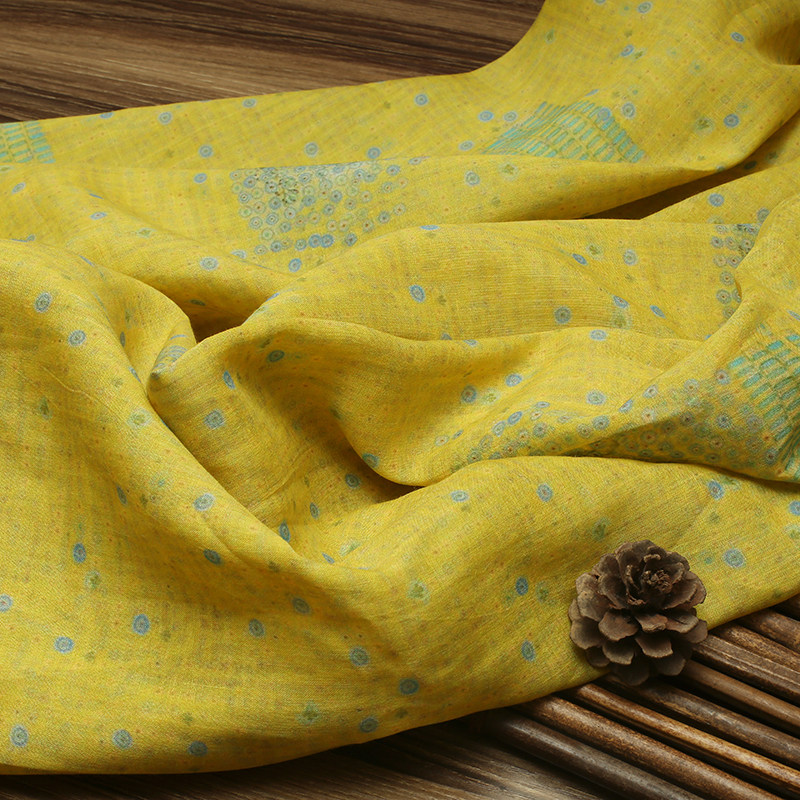 Yellow Circle Print Ramie Fabr - огляд і ціна Yellow Summer Clothing