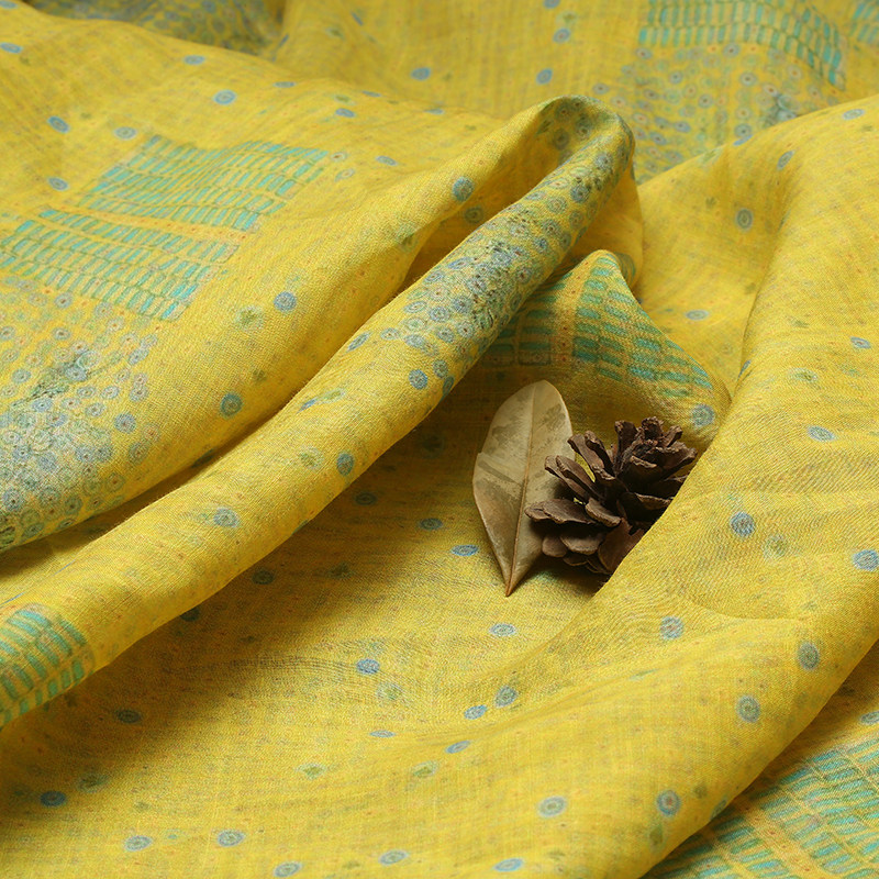 Yellow Circle Print Ramie Fabr - огляд і ціна Yellow Summer Clothing