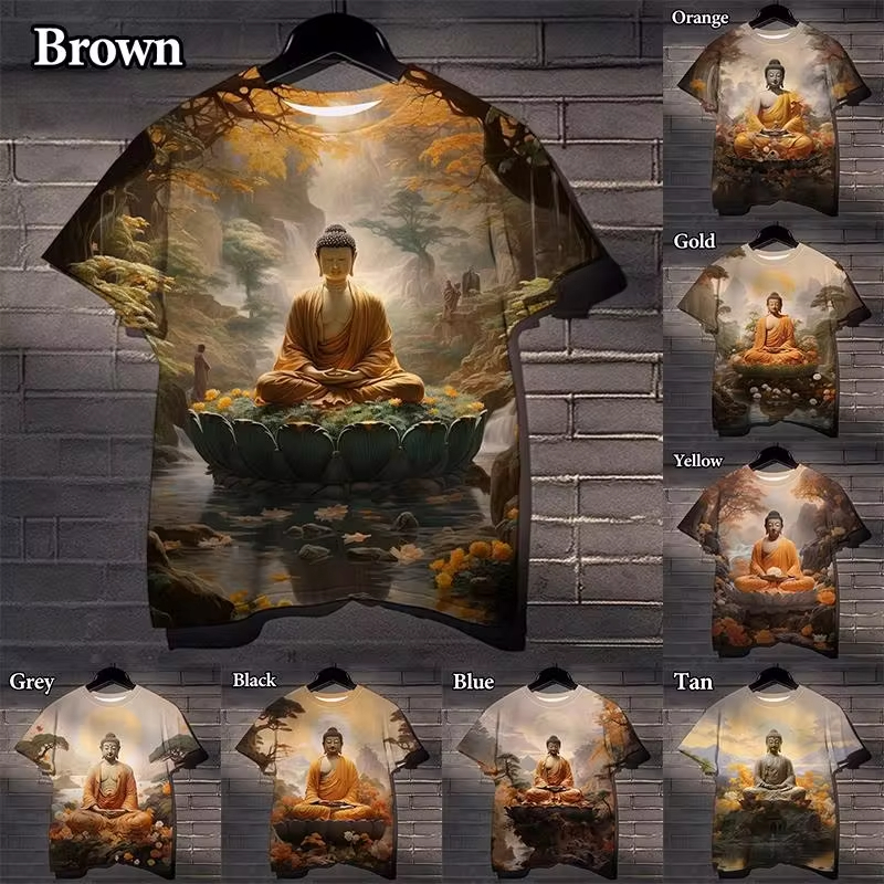 Harajuku 3D Print Buddha Sakya - огляд і ціна Summer Clothing India