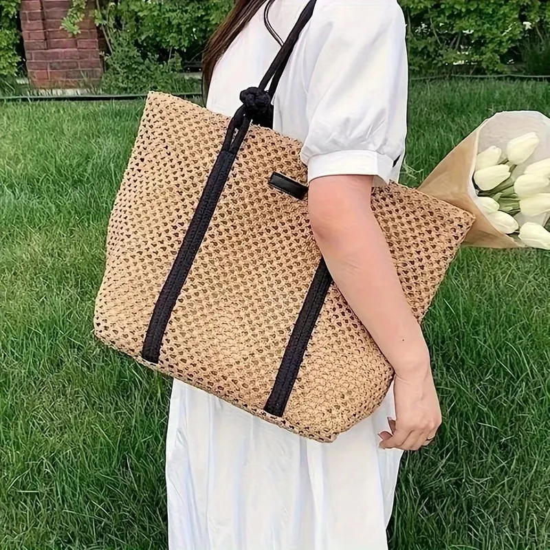 Hollow Straw Woven Tote Bag fo - огляд і ціна Beach Bag Straw