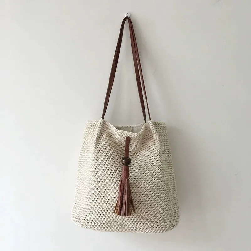 Tassel straw woven tote bag ha - огляд і ціна Beach Bag Straw