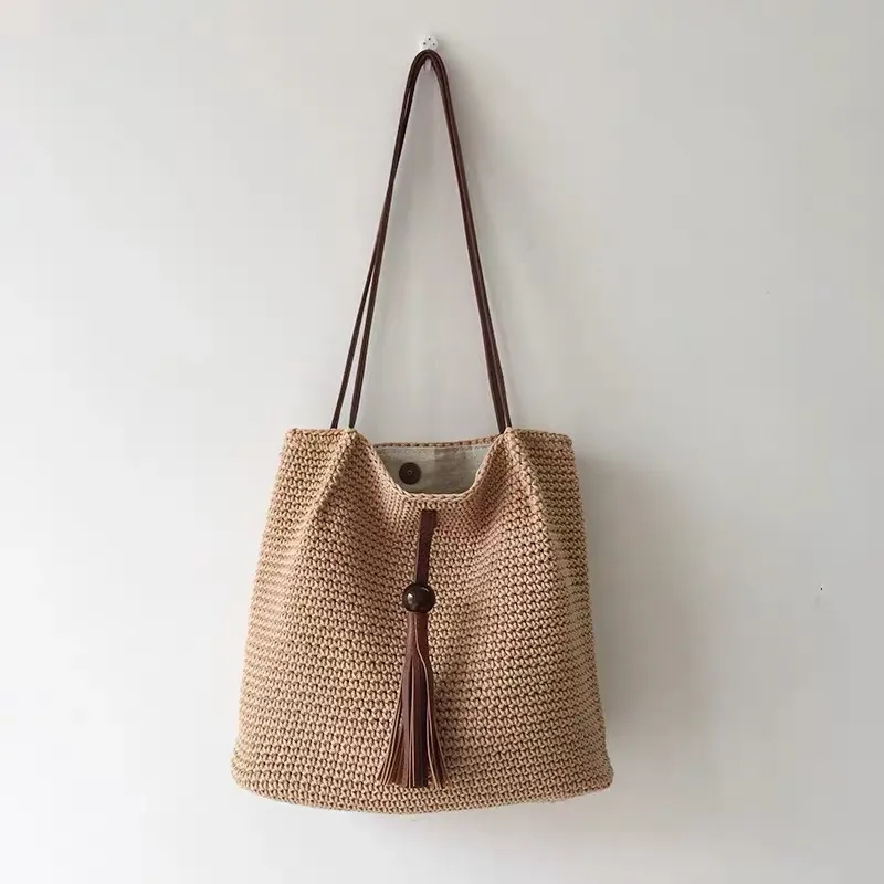 Tassel straw woven tote bag ha - огляд і ціна Beach Bag Straw