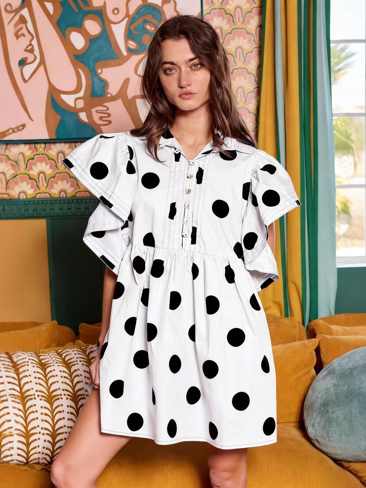 Spring Summer Polka Dot Print  - огляд і ціна Off Shoulder Blouse