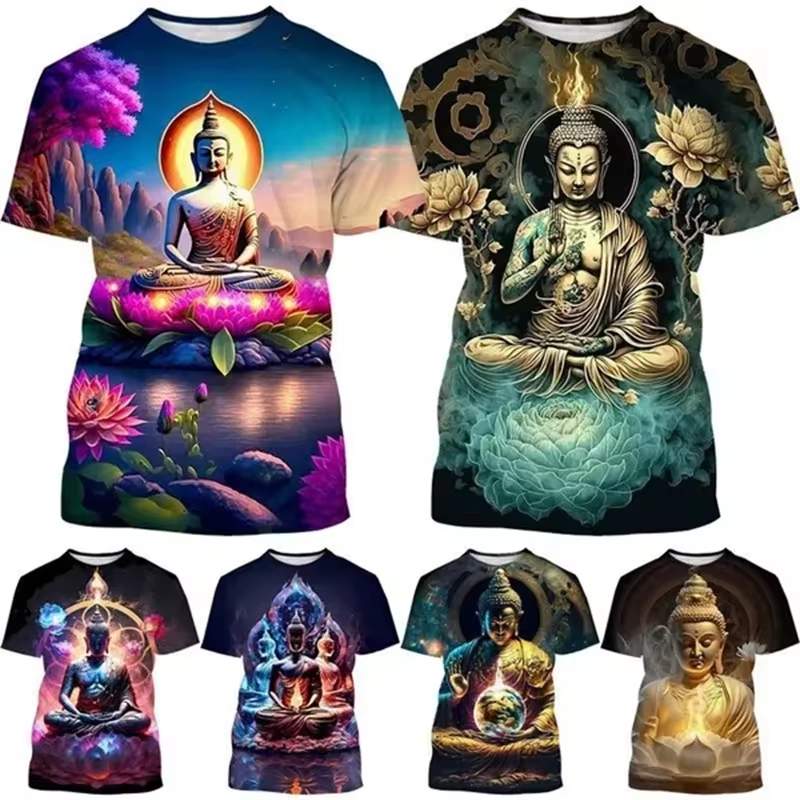 Harajuku 3D Print Buddha Shaky - огляд і ціна Summer Clothing India