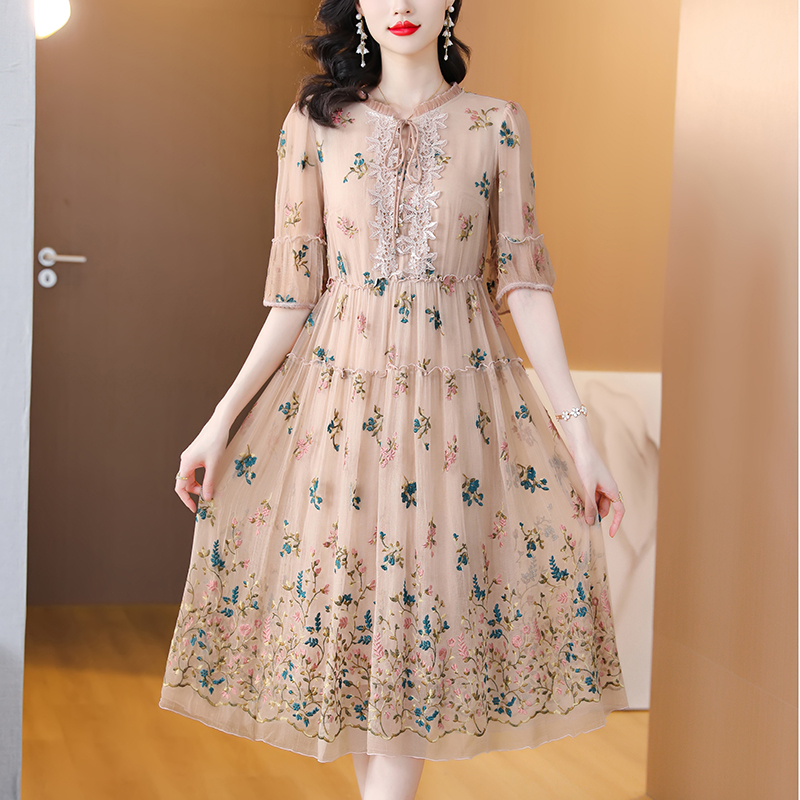 Women Floral Natural Silk Embr - огляд і ціна Sundress Midi Floral