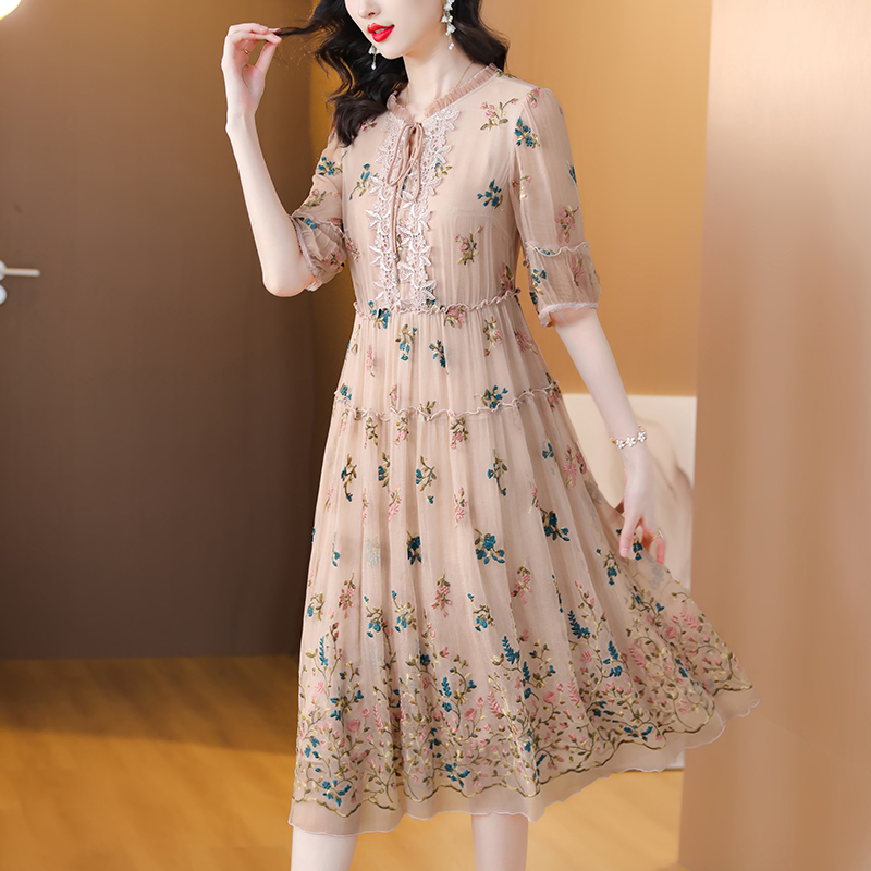 Women Floral Natural Silk Embr - огляд і ціна Sundress Midi Floral
