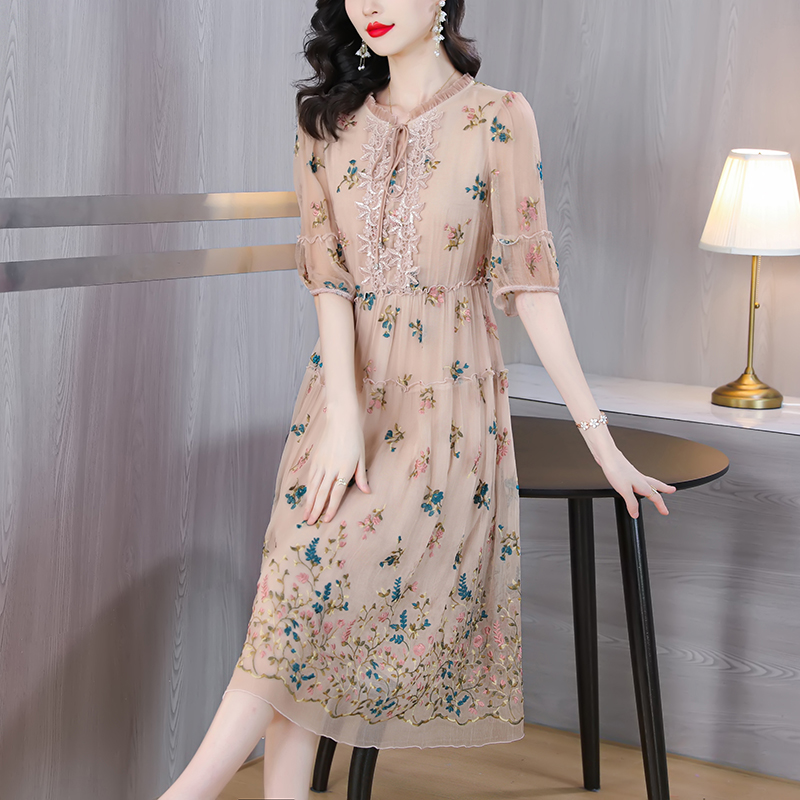 Women Floral Natural Silk Embr - огляд і ціна Sundress Midi Floral