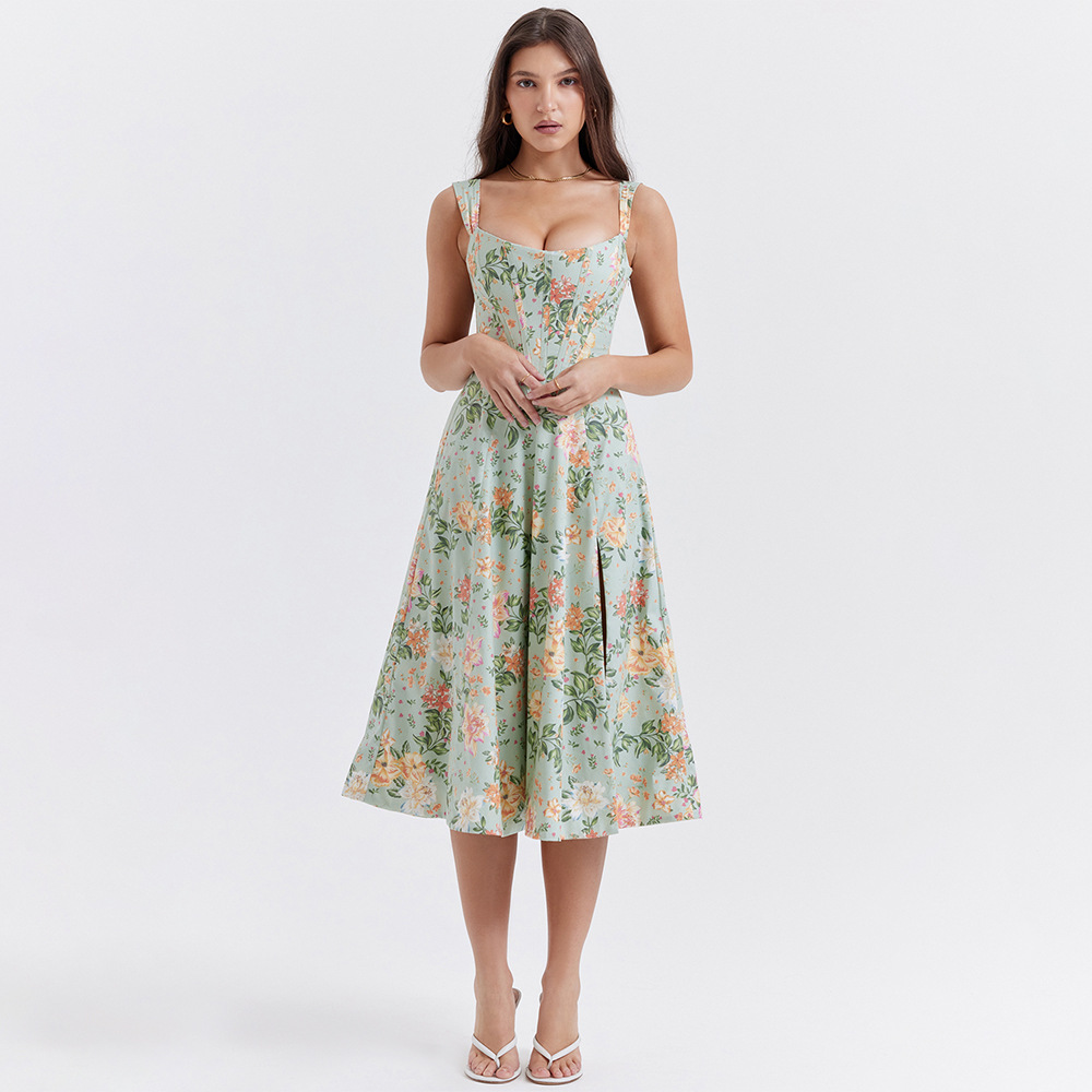 Open Back Split Floral Print D - огляд і ціна Sundress Midi Floral