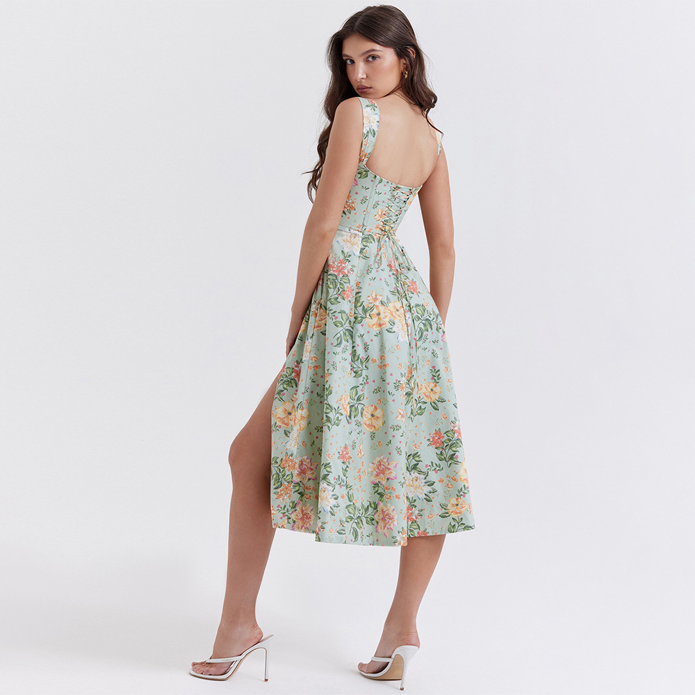 Open Back Split Floral Print D - огляд і ціна Sundress Midi Floral