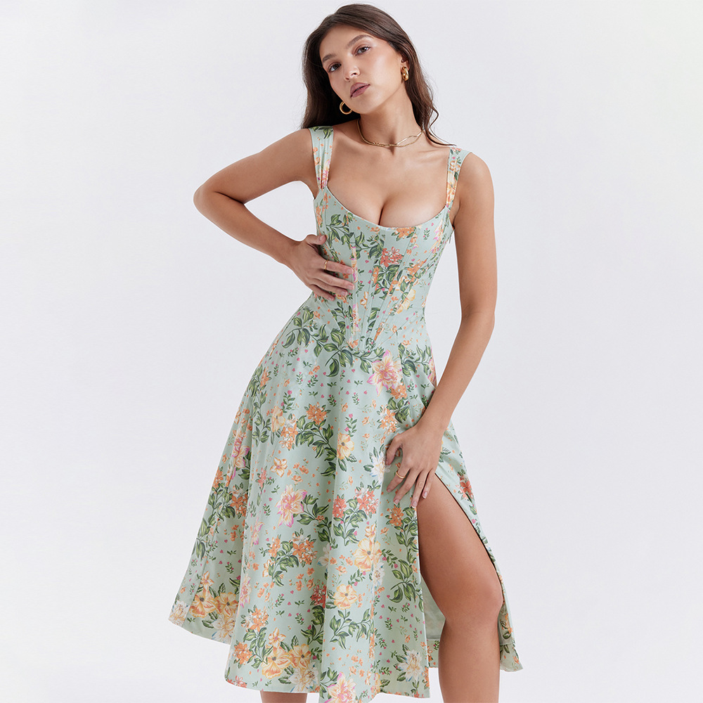 Open Back Split Floral Print D - огляд і ціна Sundress Midi Floral