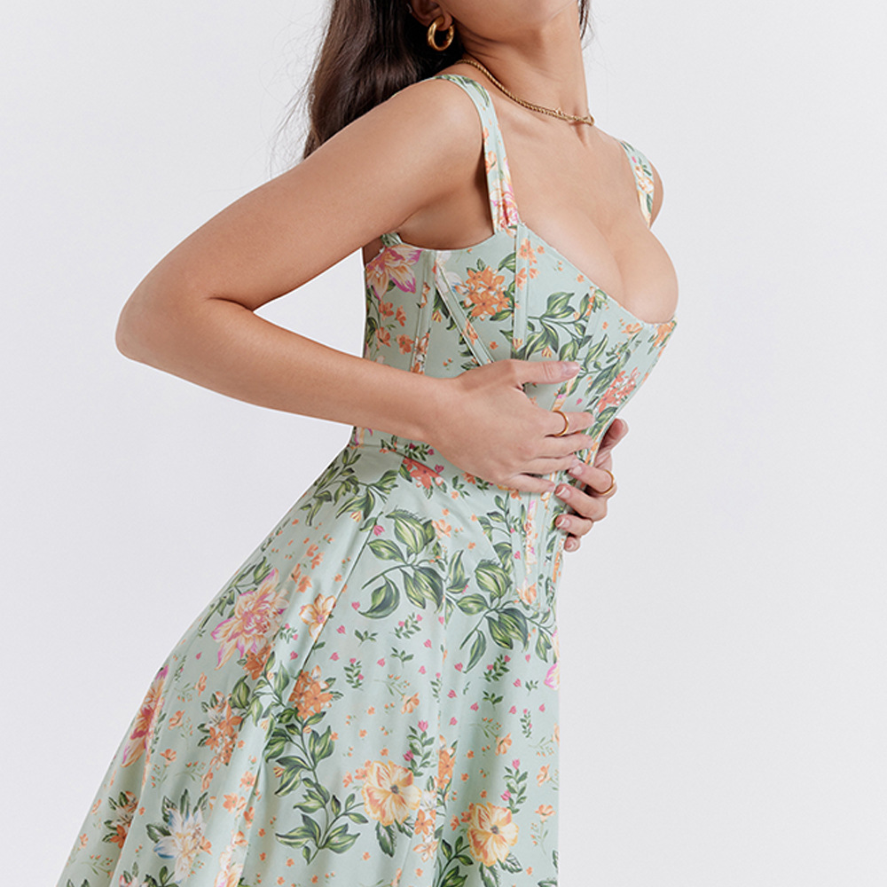Open Back Split Floral Print D - огляд і ціна Sundress Midi Floral