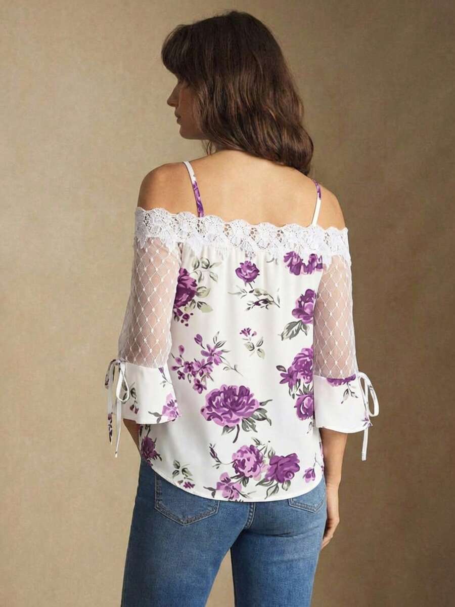 Purple Floral Print Off Should - огляд і ціна Off Shoulder Blouse