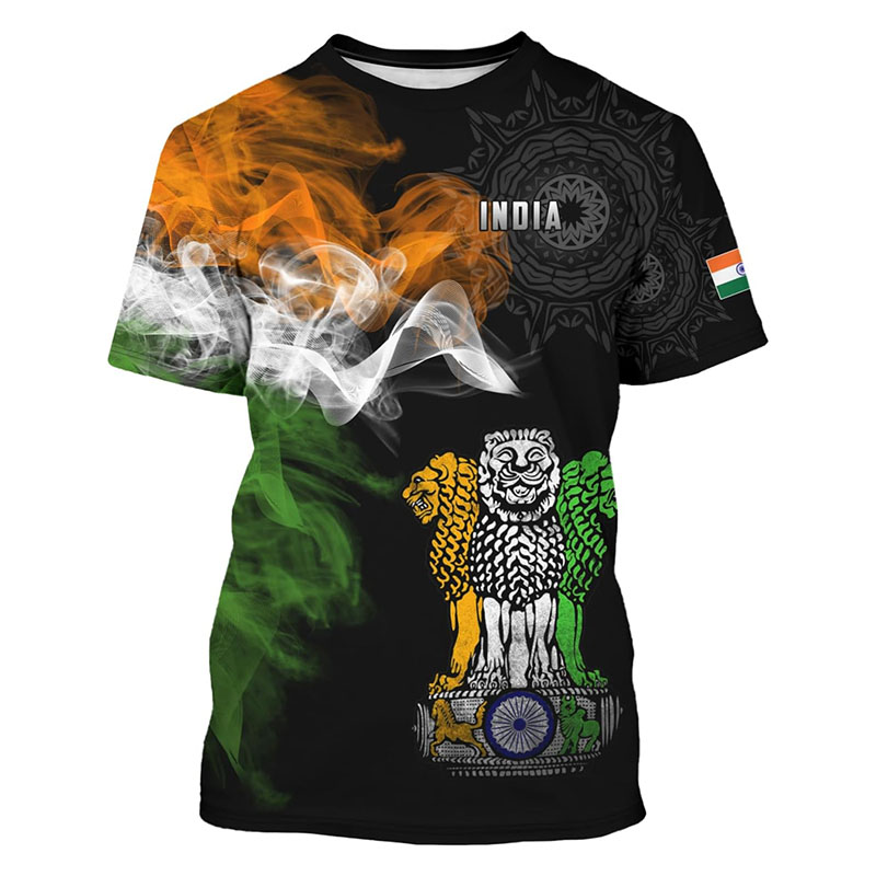India Flag Print T-shirt Men's - огляд і ціна Summer Clothing India