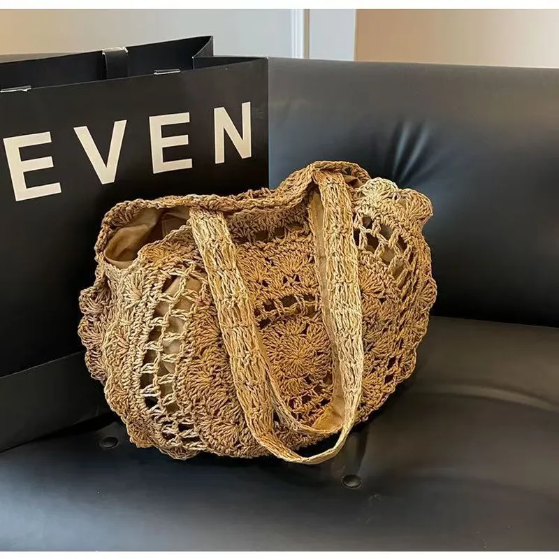 Hand-woven paper rope tote bag - огляд і ціна Beach Bag Straw