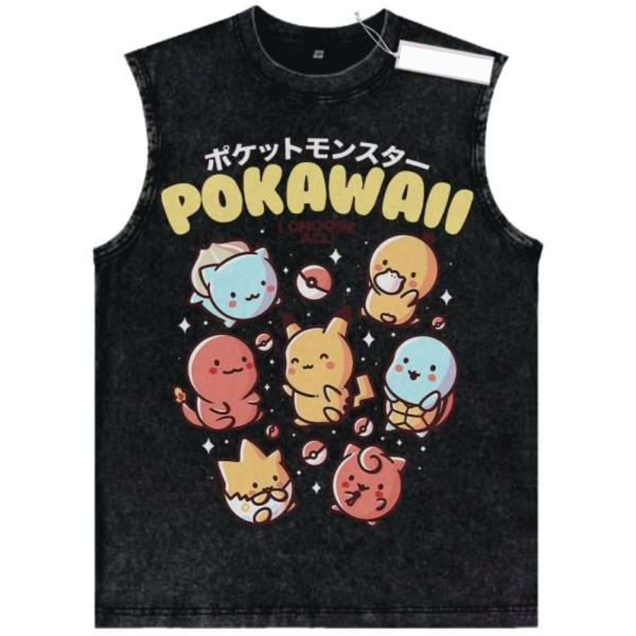 Vintage Washed Pokemon Tank To - огляд і ціна Vintage Summer Clothing Men